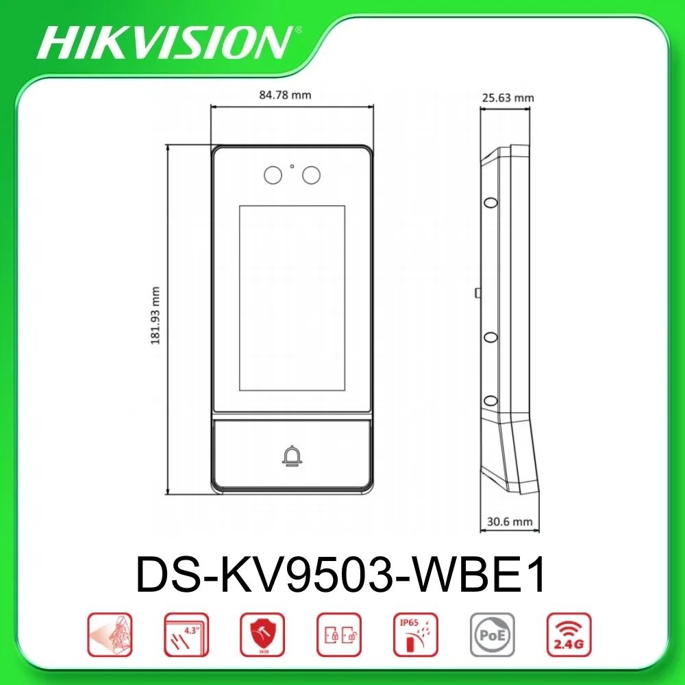 Hikvision DS-KV9503-WBE1 Metal resistente ao vandalismo Reconhecimento Facial IP Villa Door Station Tela LCD colorida de 4,3 polegadas Câmera de 2MP