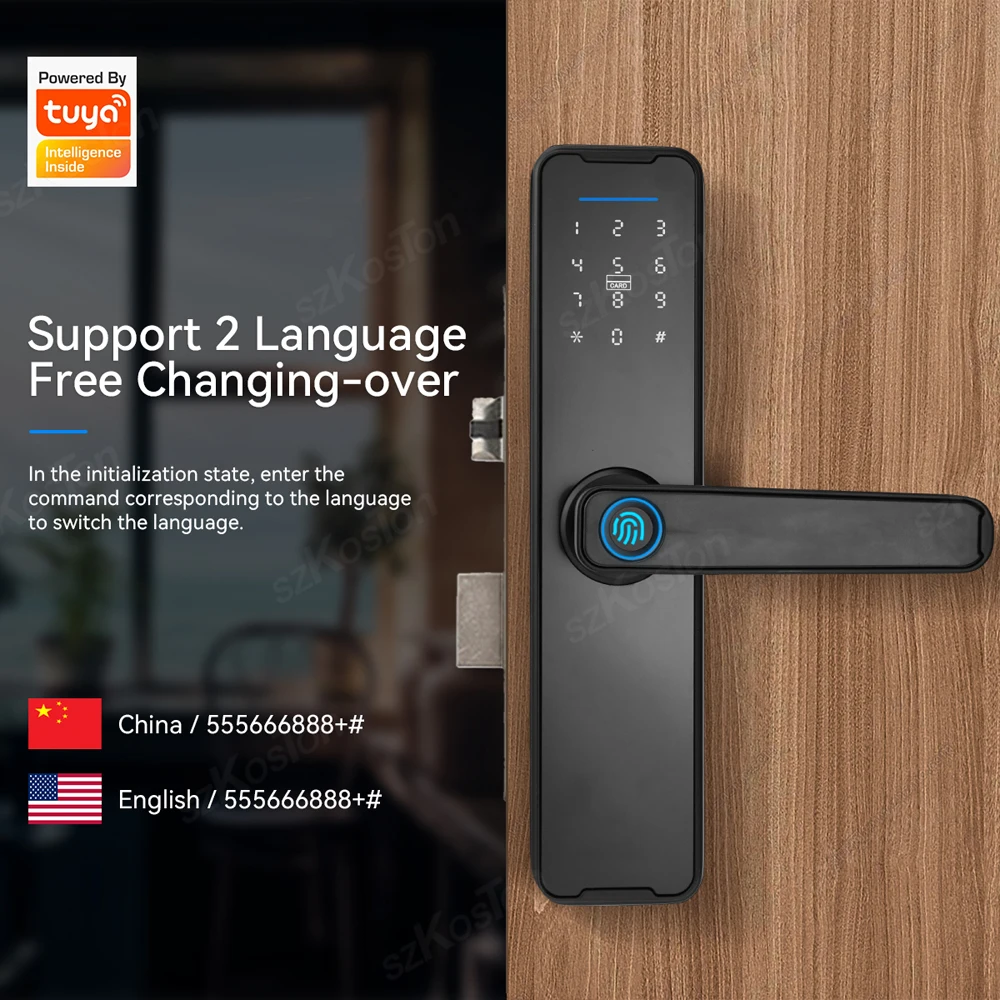 Tuya Smart Home fechadura eletrônica, Impressão digital biométrico, Digital Door Lock Key, Cartão de senha, Proteção Casas de Segurança, Vida inteligente