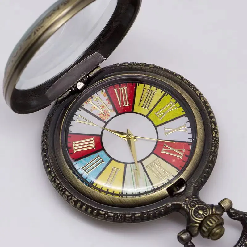 Retro Bronze Steampunk Seven-Color Roman Flip-Back Quartz Necklace Series Commemorative Pocket Watch For Male And Female Student