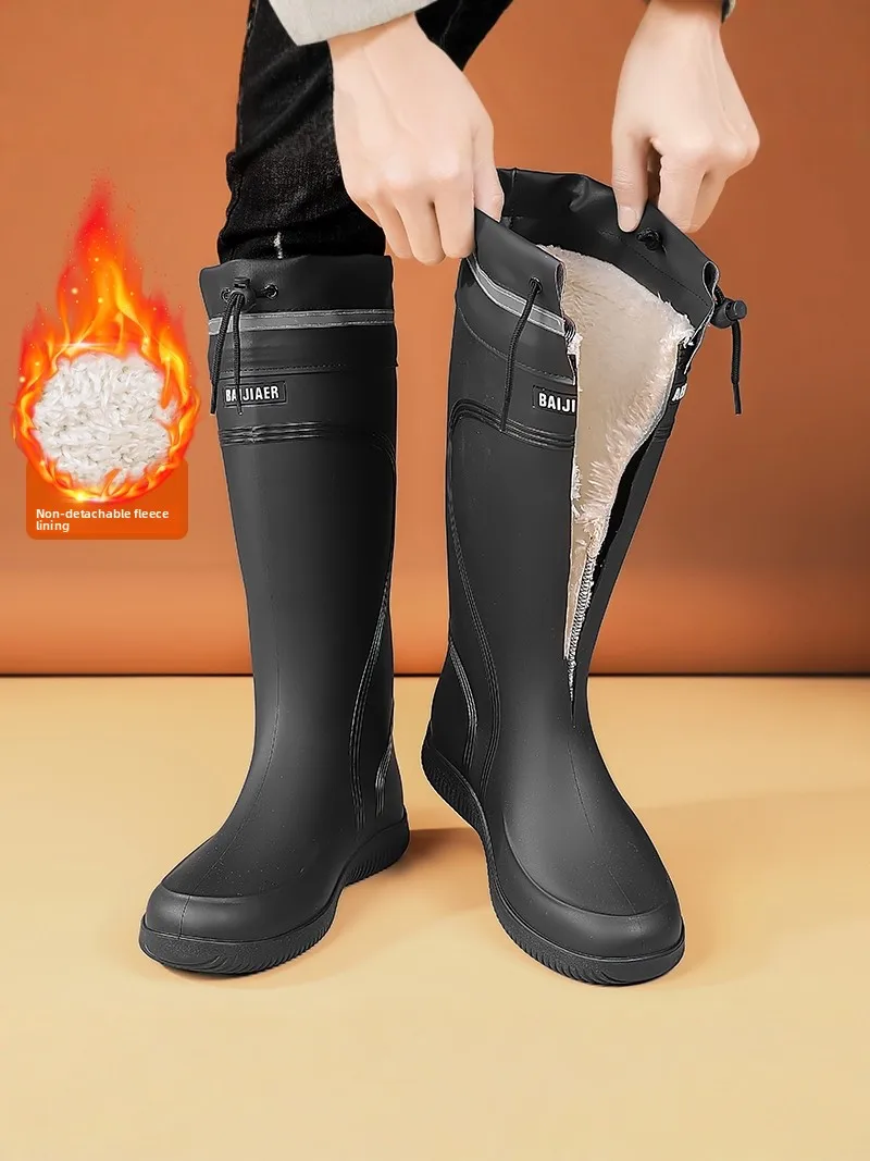 

Мужские зимние резиновые сапоги на подкладке Fce, водонепроницаемые, теплые, длинные, кожаные, на меху, очень специальные, Glue oes