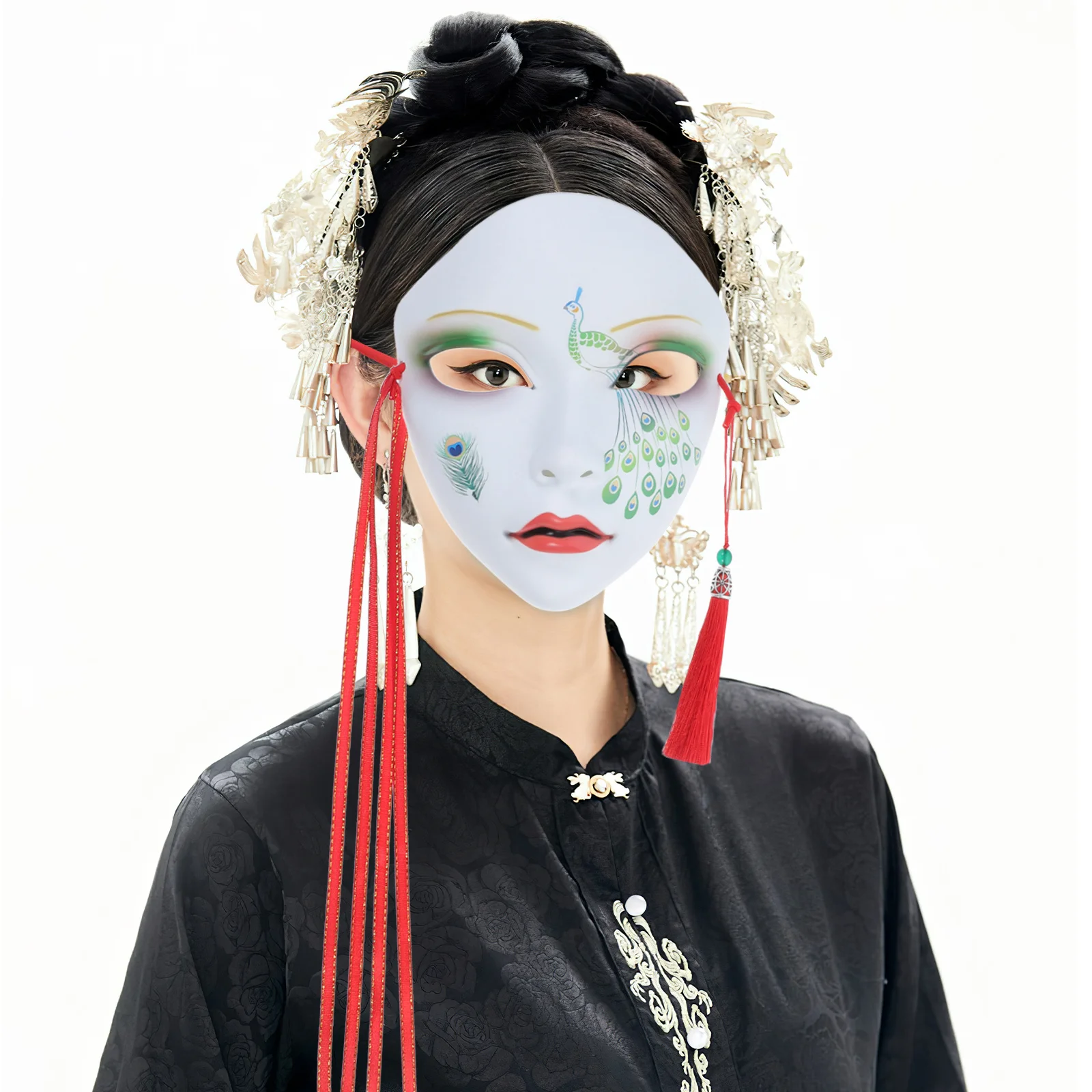 كامل الوجه النمط الصيني رسمت باليد قناع شرابة الزخرفية حزب الدعامة هالوين حفلة تنكرية تأثيري قناع أقنعة تأثيري #3
