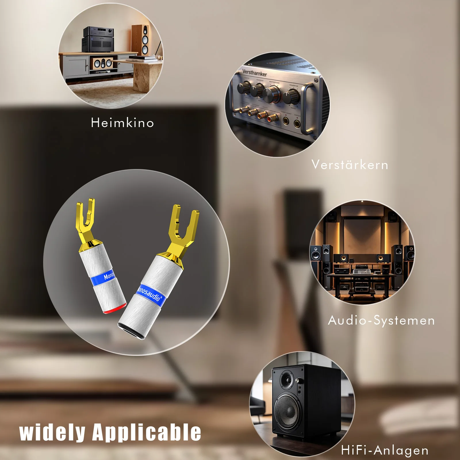 

Monosaudio Pure Copper Rhodium/Gold Plated S906G/S906R High Performance Y-Spade Plug Spade Fork Screw Locking Connector