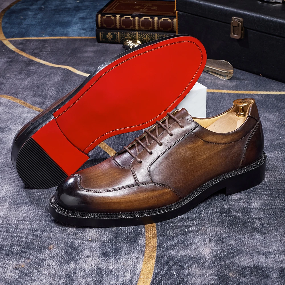 

Genuine leather classic black lace up pointed wedding formal elegant derby shoes men's suit dress