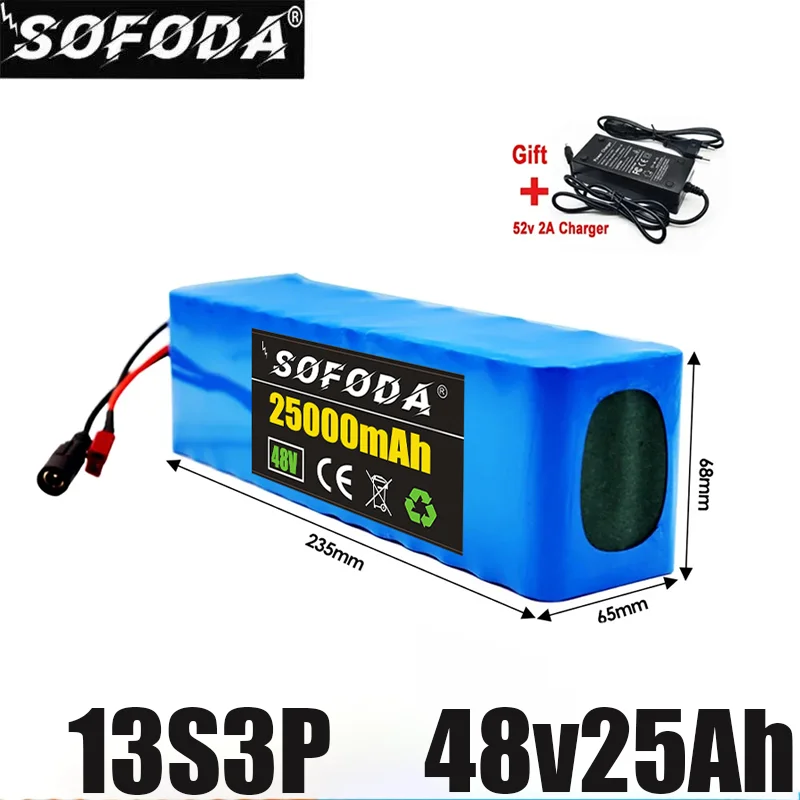 

Bloco da bateria do Lítio-íon, apropriado para 54.6V com BMS e carregador, 48V, 25Ah, 1000W, 13S3P, XT60, 25000mAh