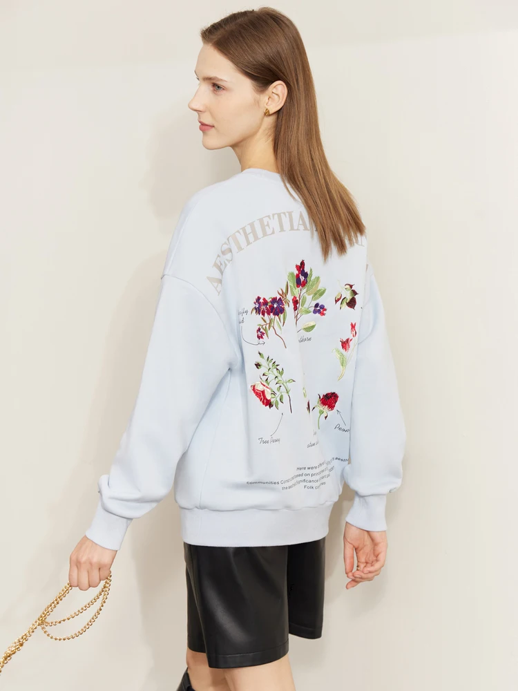 AMII Minimalism Sweatshirts for Women 2022 Winter Thicken Cotton Warm Embroidery Loose O-neck Pullover Clothing Tops 72240085