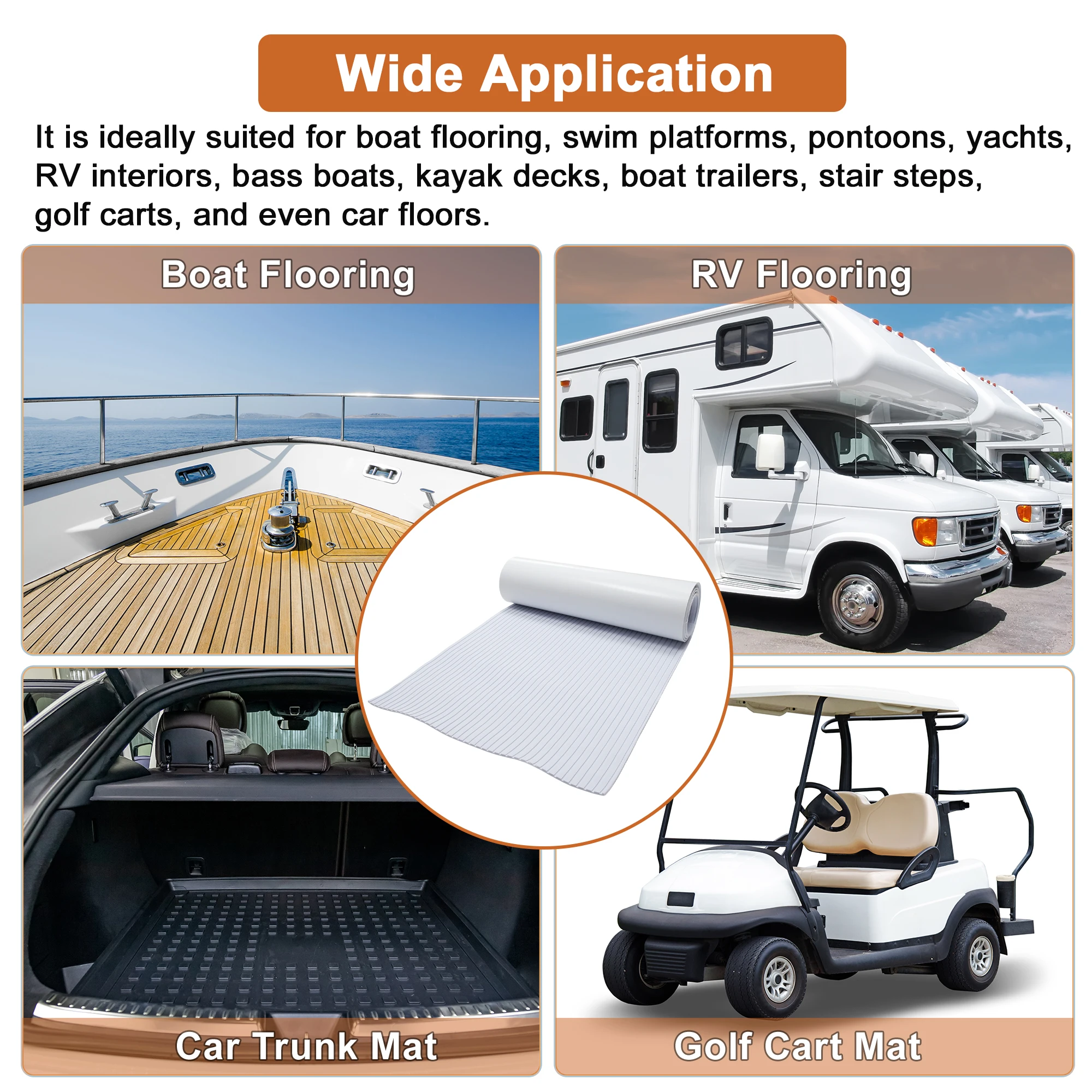 UXCELL الأبيض 244x40x0.6 سنتيمتر ذاتية اللصق قارب الأرضيات ورقة إيفا رغوة ورقة عدم الانزلاق وسادة تثبيت للقوارب التزيين لوح التزلج #5