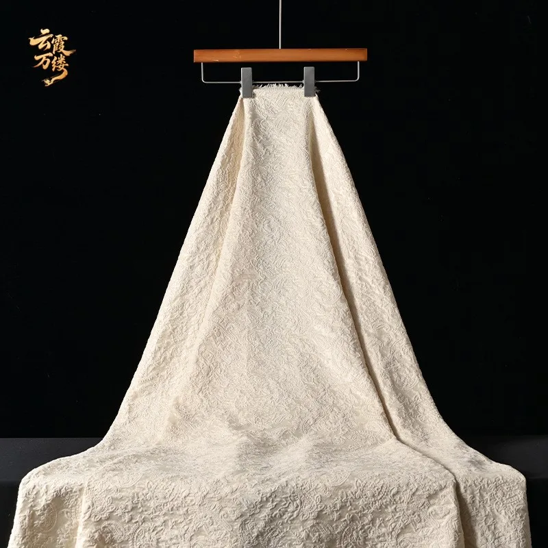 Light luxury flower branch and leaf jacquard fabric with embossed dress cheongsam
