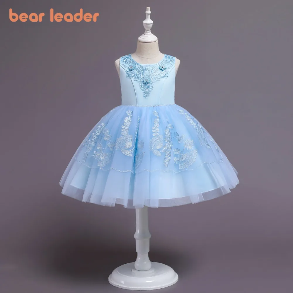 

Bear Leader От 3 до 7 лет, модное и элегантное платье принцессы, однотонное сетчатое праздничное платье для девочек, летняя детская одежда