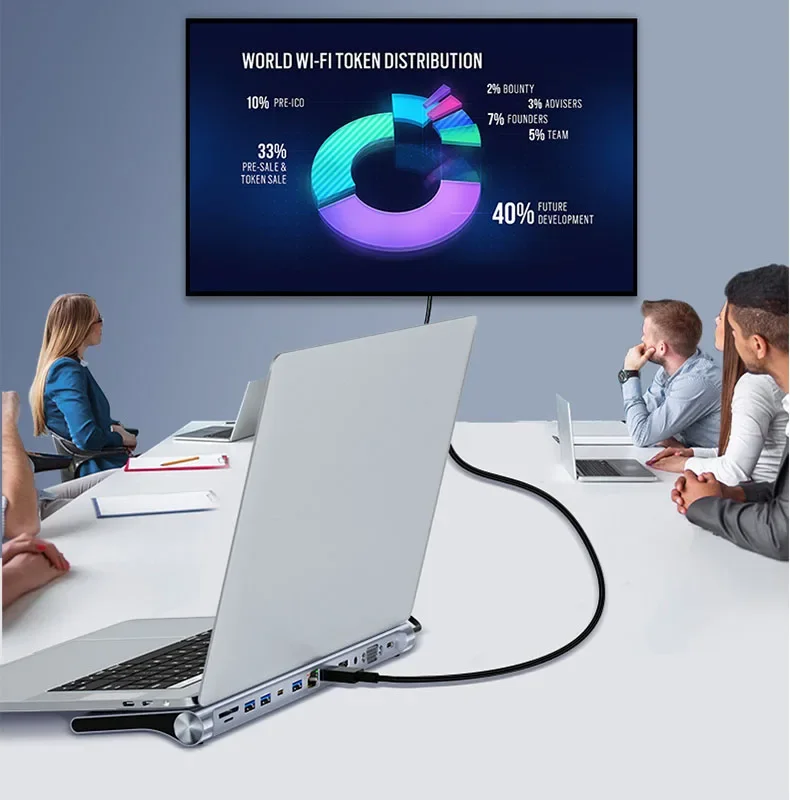 4K DP/HDTV USB-C Docking Station | 12-in-1 Multi-Port Hub Adapter for Laptops & Tablets