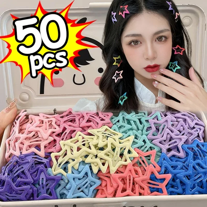 2/50pcs Y2K Colorful Star BB Hair Clips Women Grils Cute Metal Star Hairpins Side Barrettes Hair Grip Hair Accessories Headwear