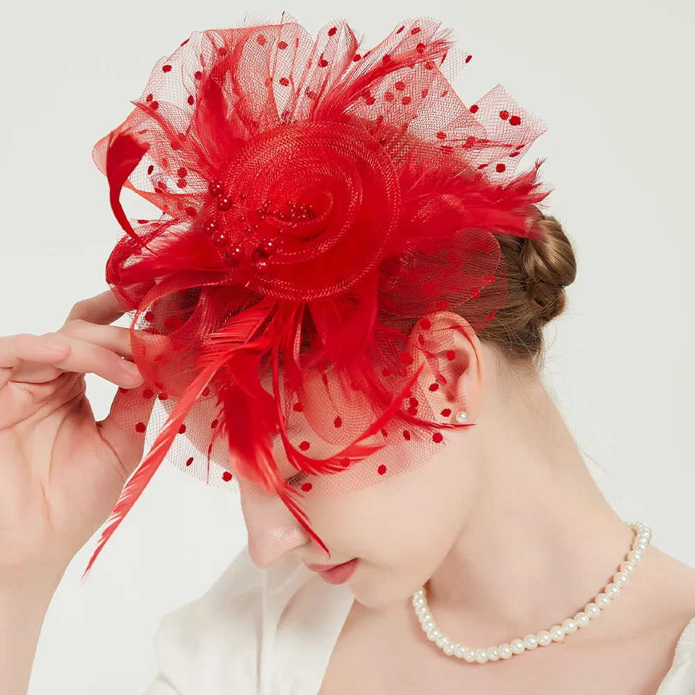 Fascynatory Lady Hat Tea Party z Kentucky Derby Wedding Flower Cocktail Mesh Feather Hairpin