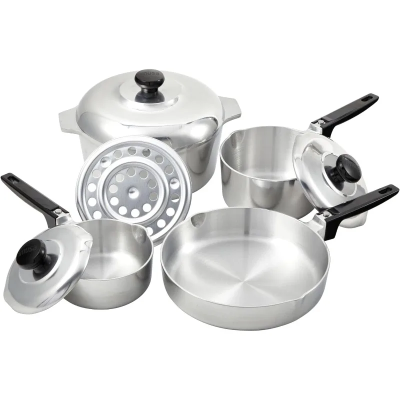 USA Heavy Duty 8-Piece Cast Aluminum Cajun Cookware Set, Silver