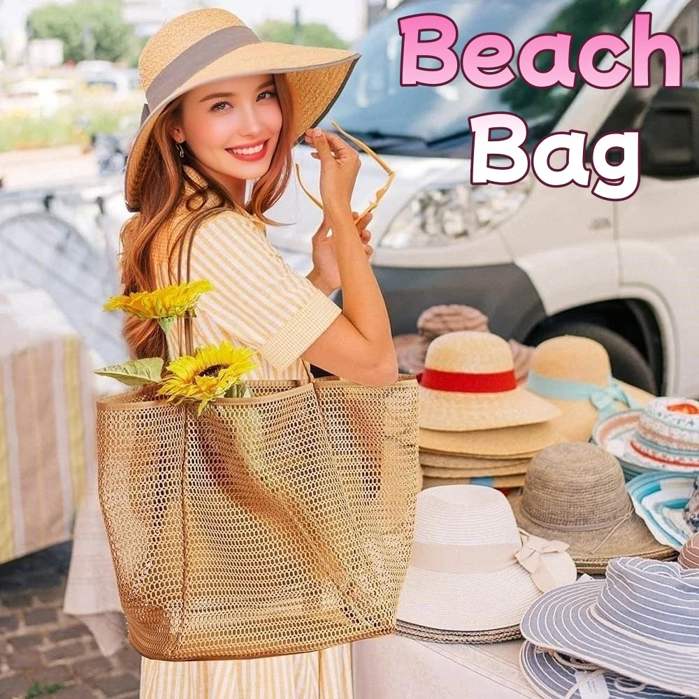 

Женская пляжная сумка, летняя сумка-тоут, большая сетчатая сумка для бассейна с карманом на молнии, легкая сумка-хобо через плечо для путешествий, плавания, повседневного использования