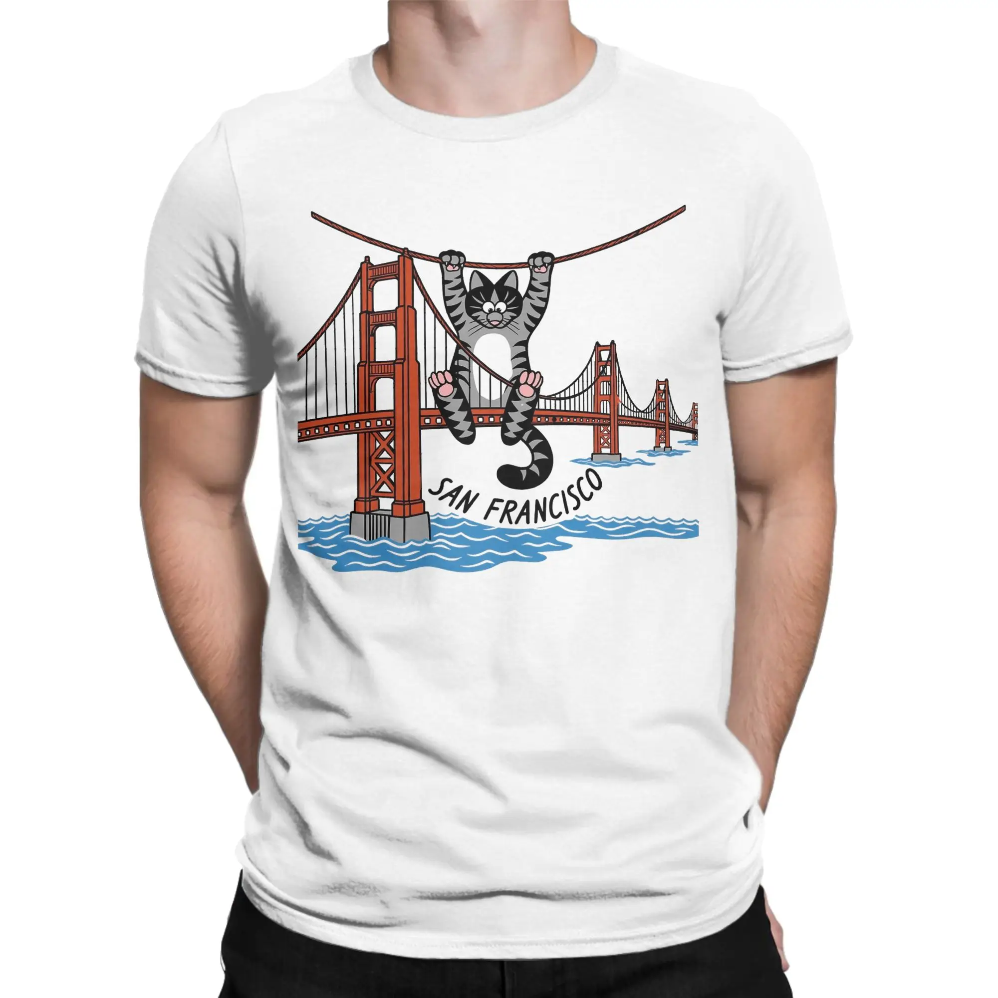 Ryan Gosling Cat San Francisco Bridge T Shirts Men Cotton T-Shirt O Neck Project Hail Mary Tees Short Sleeve Clothing Graphic