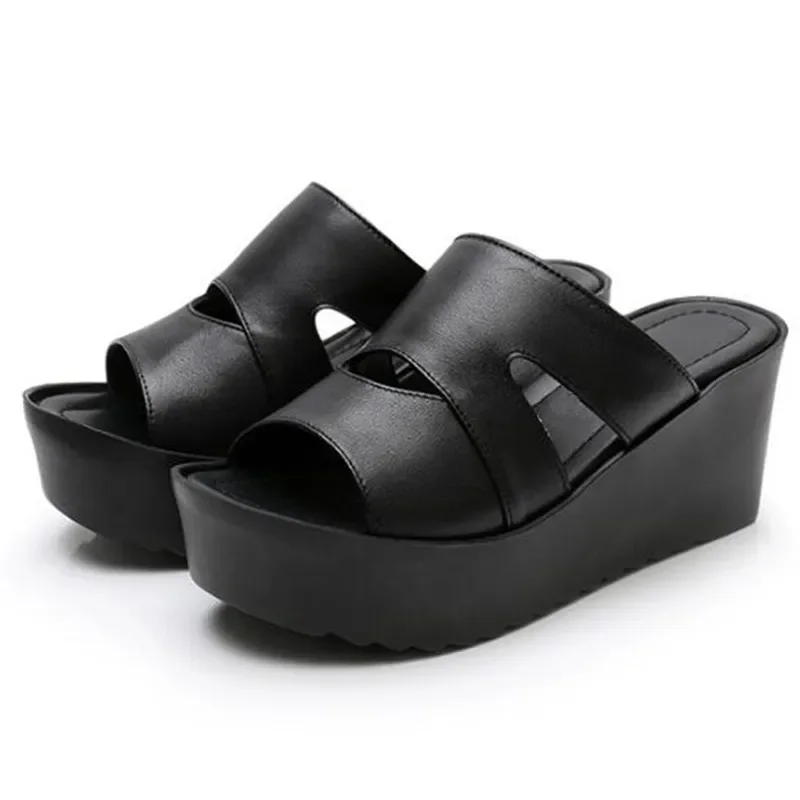 YAERNI  New Stylish Summer Leather Slippers Women Casual Sandals Comfortable Non-slip Platform Shoes Woman Wedge Sandals Slipper