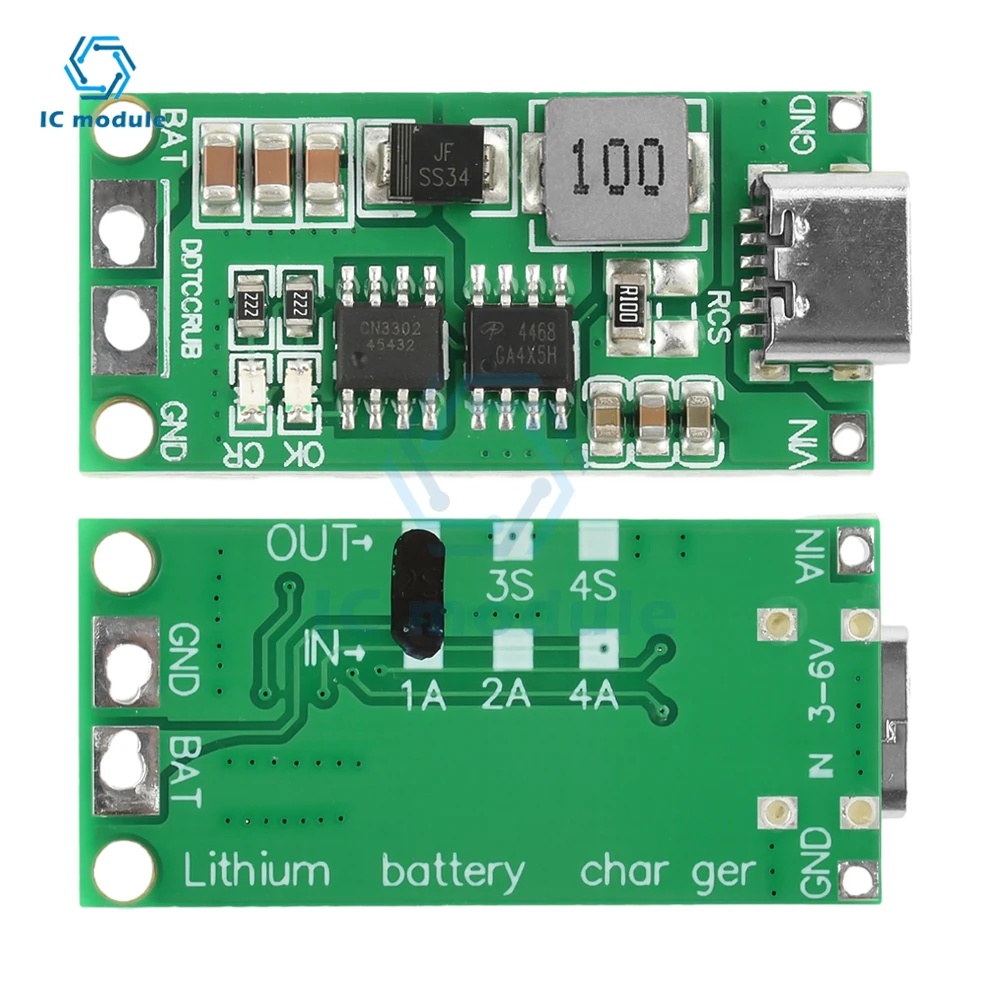 2S/3S/4S 1-4A Booster Module Lithium Polymer Battery Charger Module Type C DC 3-6V 8.4V 12.6V 16.8V