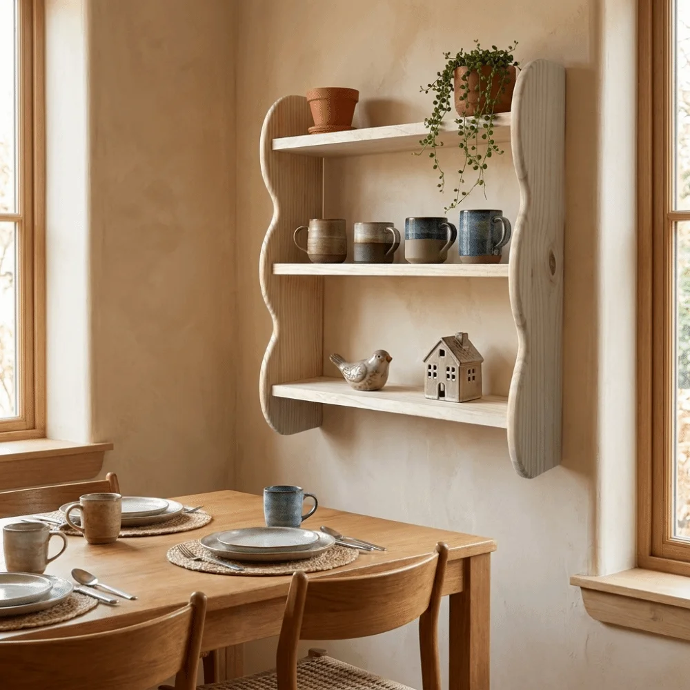 Wooden 3 Tier Wall Mounted Shelf Space Saving with Screws Wood Floating Shelf Large Capacity Wall Storage Rack for Living Room