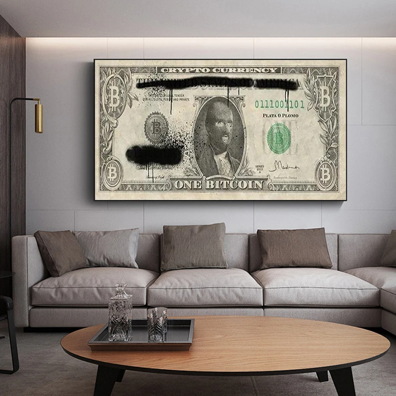 Abstract Masked Man Money Retro Bitcoin Gray Canvas Painting Prints and Posters Wall Art Picture for Living Room Home Decoration - view 4