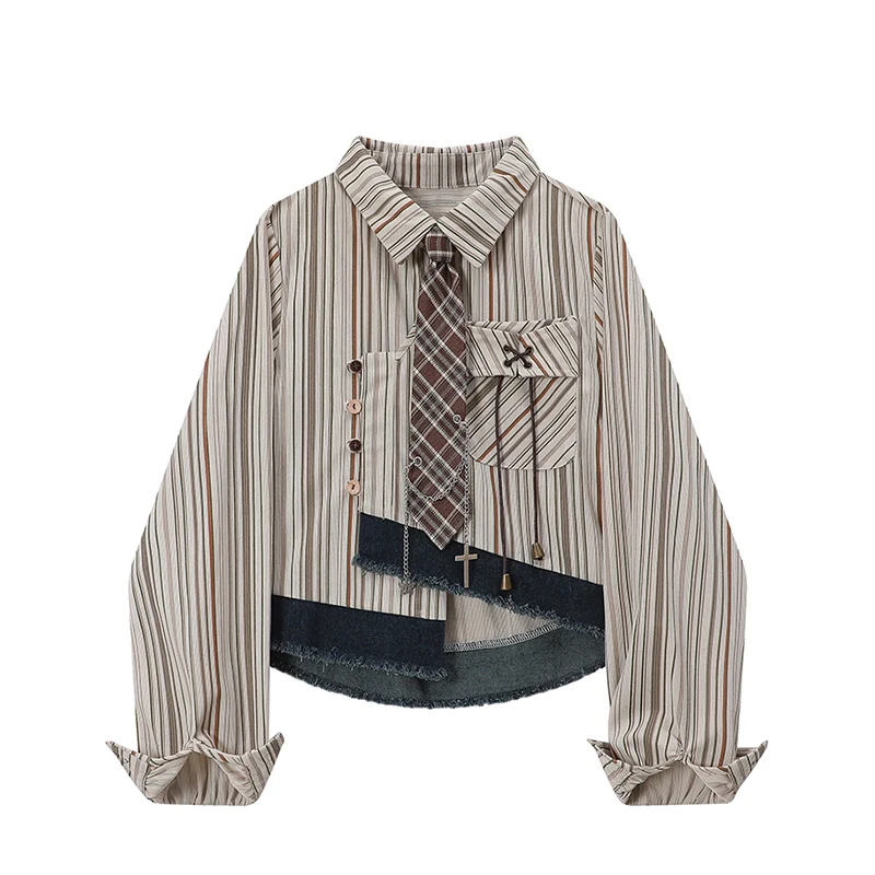 

Women's Striped Shirts and Blouses Y2k Long Sleeve Harajuku Streetwear 2000s Women Vintage Sweet Shirt For Lady Blusas Tops