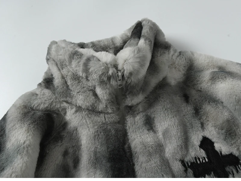 HISTREX Men Rabbit Fur Jacket Parkas,Hip Hop Fluffy Coat,Winter Fleece Overcoat,Outerwear Streetwear,Korean Women Y2k Clothing