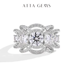 ATTAGEMS Luxury Round Cut 1CT Moissanite Ring for Women D VVS1 Lab Diamond Real S925 Silver Engagement Wedding Jewelry Pass Test