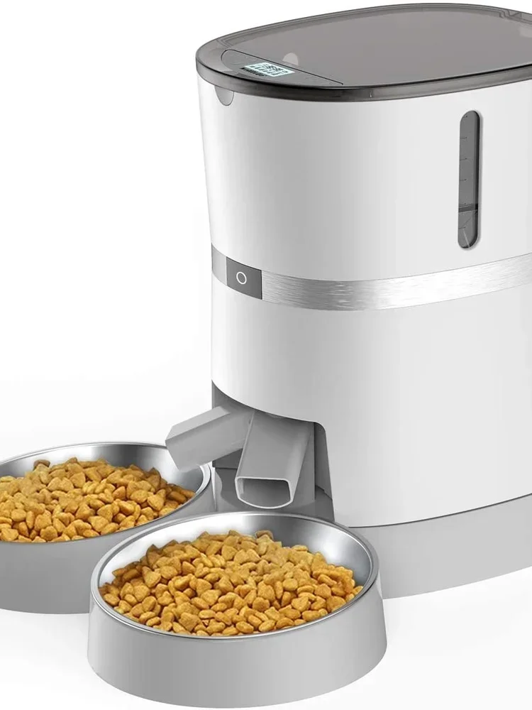 Automatic Cat Pet Feeder Food Dispenser for Cat & Small Dog with Two-Way Splitter and Double Bowls 6 Meals with Portion