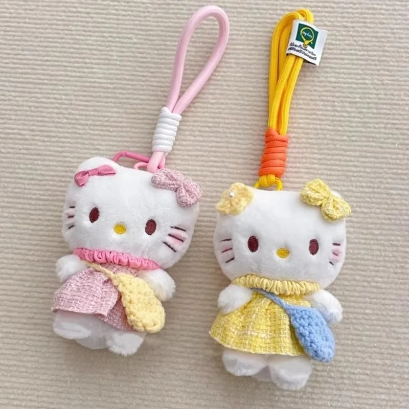 Kawaii Sanrio Hello Kitty Plush Keychain Weaving Rope Buckle Plush Doll Bag Pendant Girly Mobile Phone Hanging Ornament Gifts