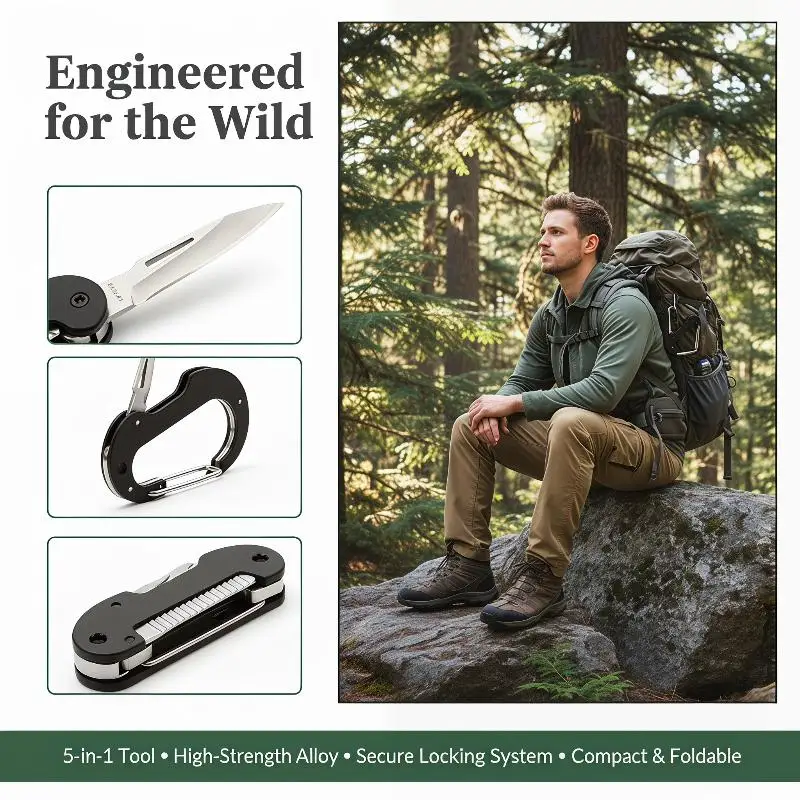 Outdoor Climbing Carabiner Multi-tool Keychain Knife Mini EDC Portable Knife Outdoor Fold Survive Fishing Carabiner Knife
