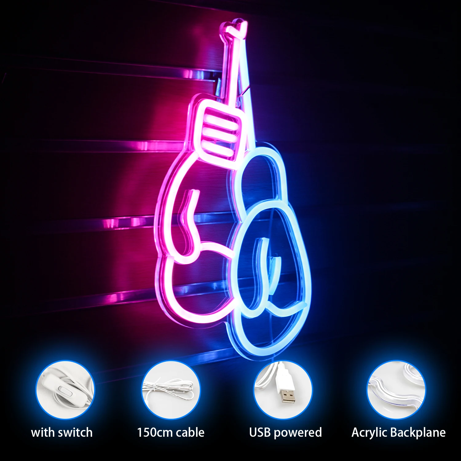 Imagem -04 - Luvas de Boxe Neon Sign Led Room Wall Decor Usb Alimentado com Interruptor Acrílico Pendurado para Ginásio de Boxe Shop Sign Quarto Clube