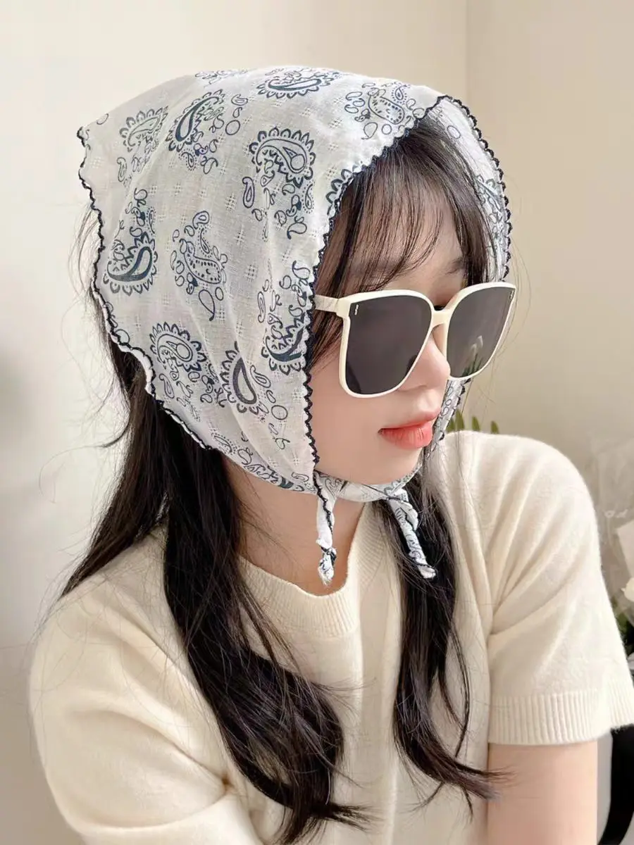 

Flower Neck Scarf Shawl For Lady Summer Triangle Hair Head Wrap Headband Handkerchief Hair Ties Bandanas Hair Ribbon For Women