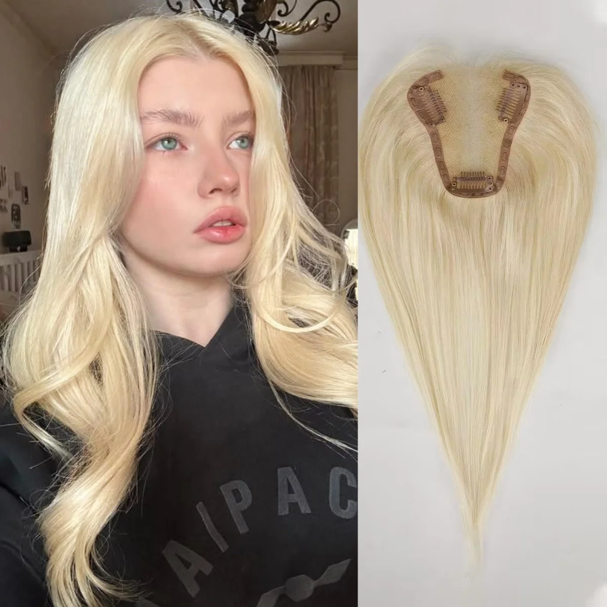 

Светло-русые накладки для волос из натуральных волос Реми на заколках, 12 дюймов, с центральным пробором, для белых женщин с редеющими волосами