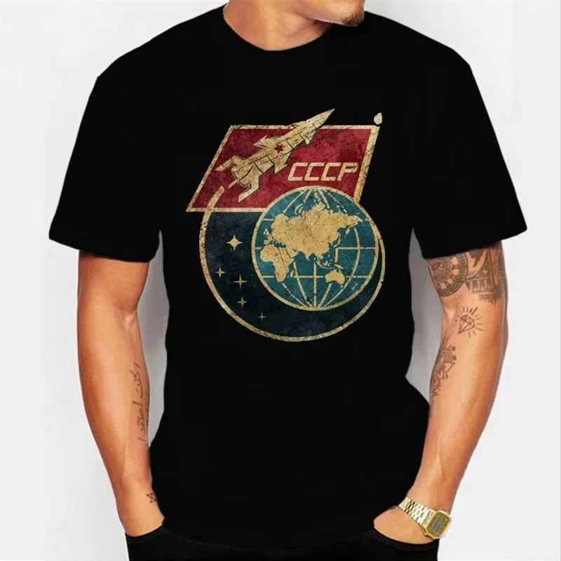 New Russian CCCP Yuri Gagarin Tshirt Men's Team Soviet Retro Short Sleeve Sputnik Space Exploration Plan T-shirt Tees Streetwear