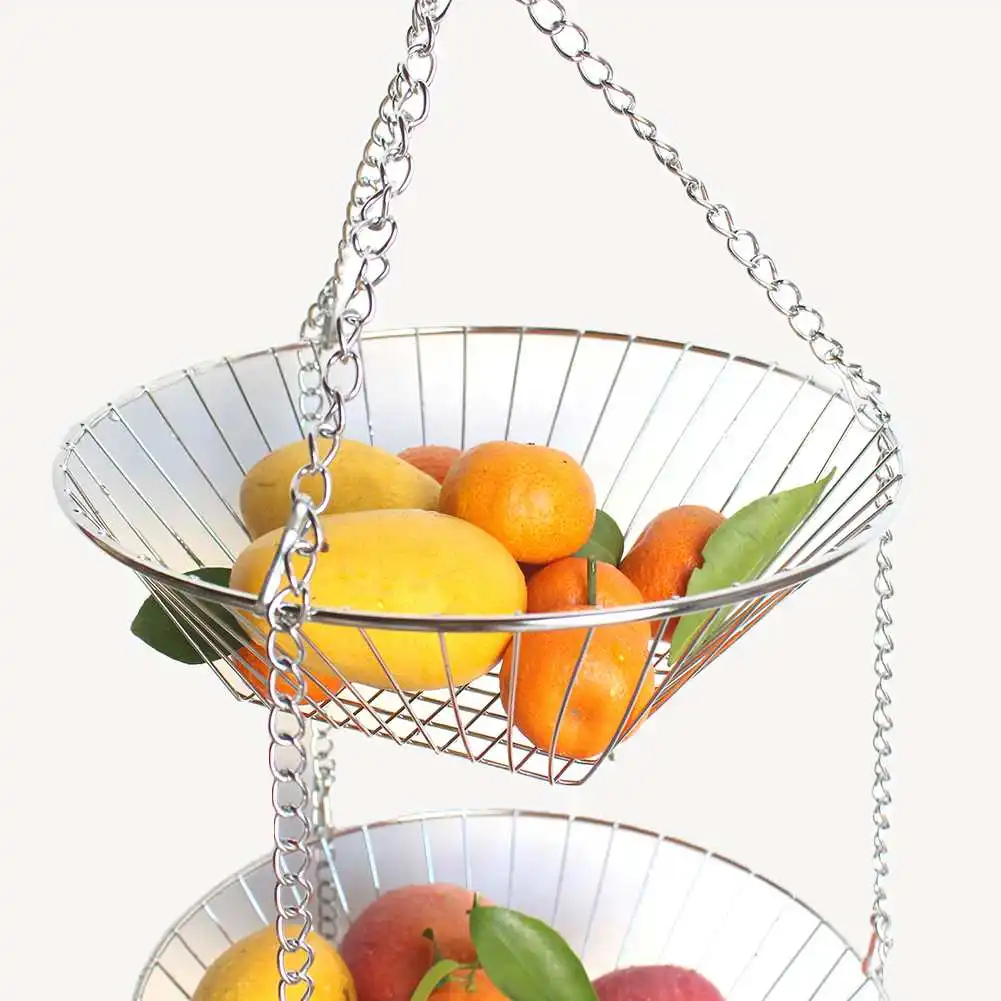 

2025 Trendhanging Fruit Basket Iron Art 3-Layer Baskets Fruit Tray Drain Basket Household Fruit Bowl Storage Basket