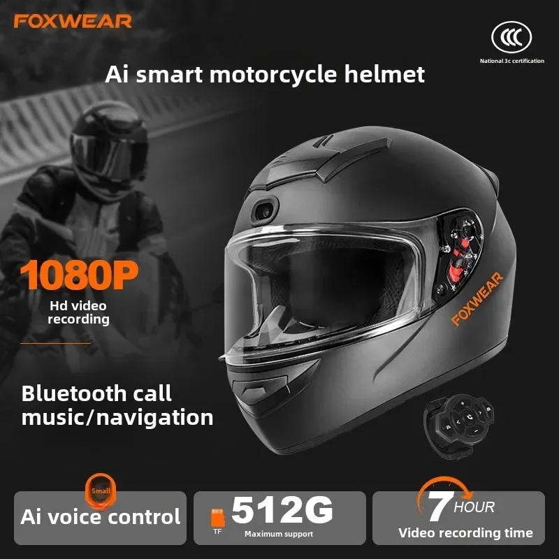 Casco de motocicleta AI Intelligence con cámara y auriculares Bluetooth casco de cara completa hombres mujeres Cascos Para Moto cuatro estaciones DOT