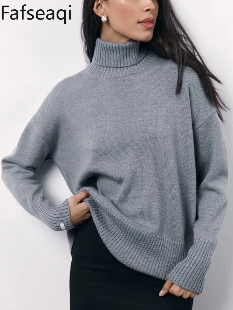 

Simple Women's Turtleneck Sweaters 2024 Winter Long Sleeve Knitted Sweater Basic Pullover Knitwear for Women Solid Color Jumper