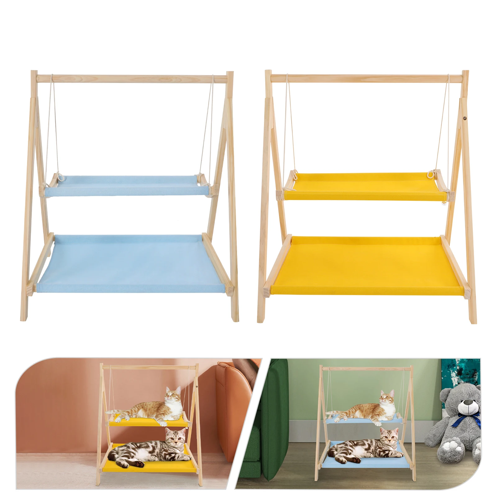 Cat Hammock Bed Double Layer Cat Hammock Bed Pet Bed Yellow/Blue for Cats HOME USE