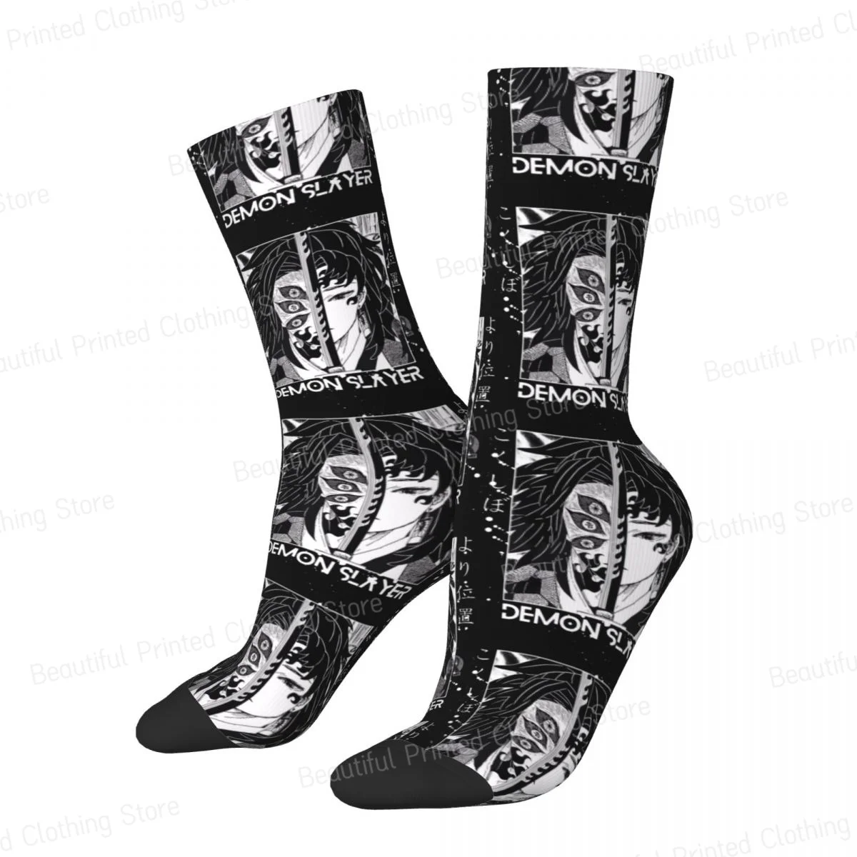 Harajuku Demon Slayer Graphic Unisex Four Seasons Socks Hiking Happy Crew Socks Street Style Crazy Sock