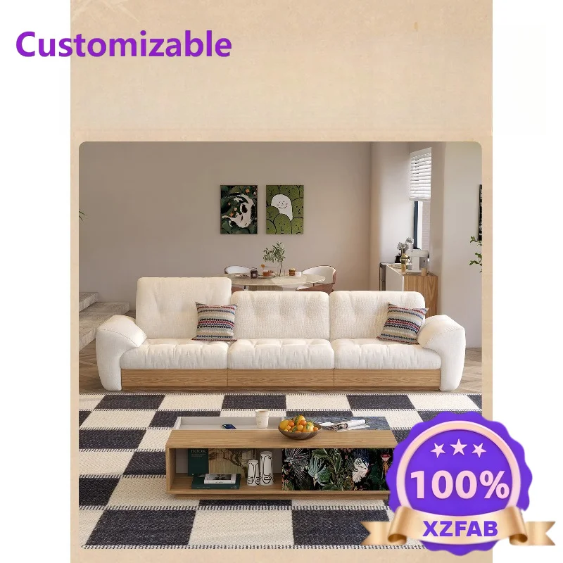 Factory Direct 2026 Fabric sofa adjustment headrest log wind living room small apartment floor storage solid wood sofa