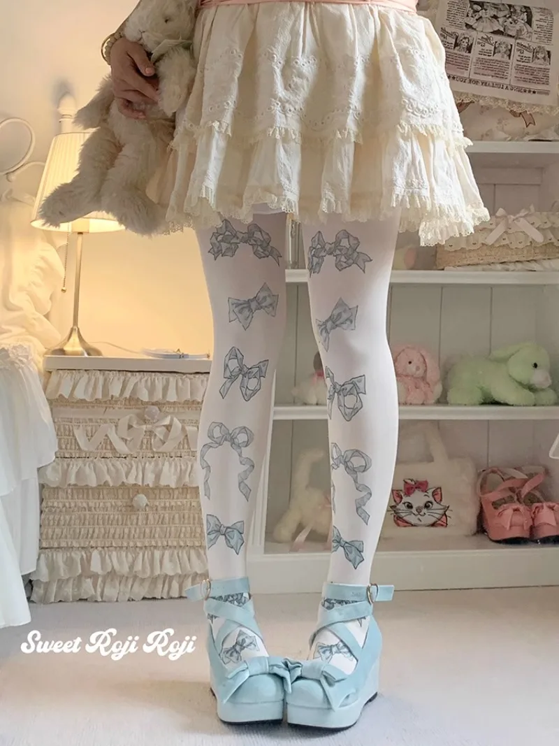 Hot New Japanese Joint Doll Lolita Socks Women's Summer and Autumn Bow Beauty Sweet Velvet Printed Pantyhose for Girls