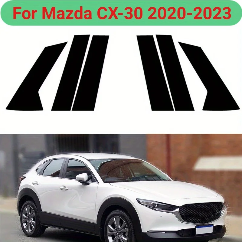 

6 Pcs Set Glossy Piano Black Pillar Post Trim Window Door Side Cover Decal Car Sticker Fits For Mazda CX-30 2020-2023