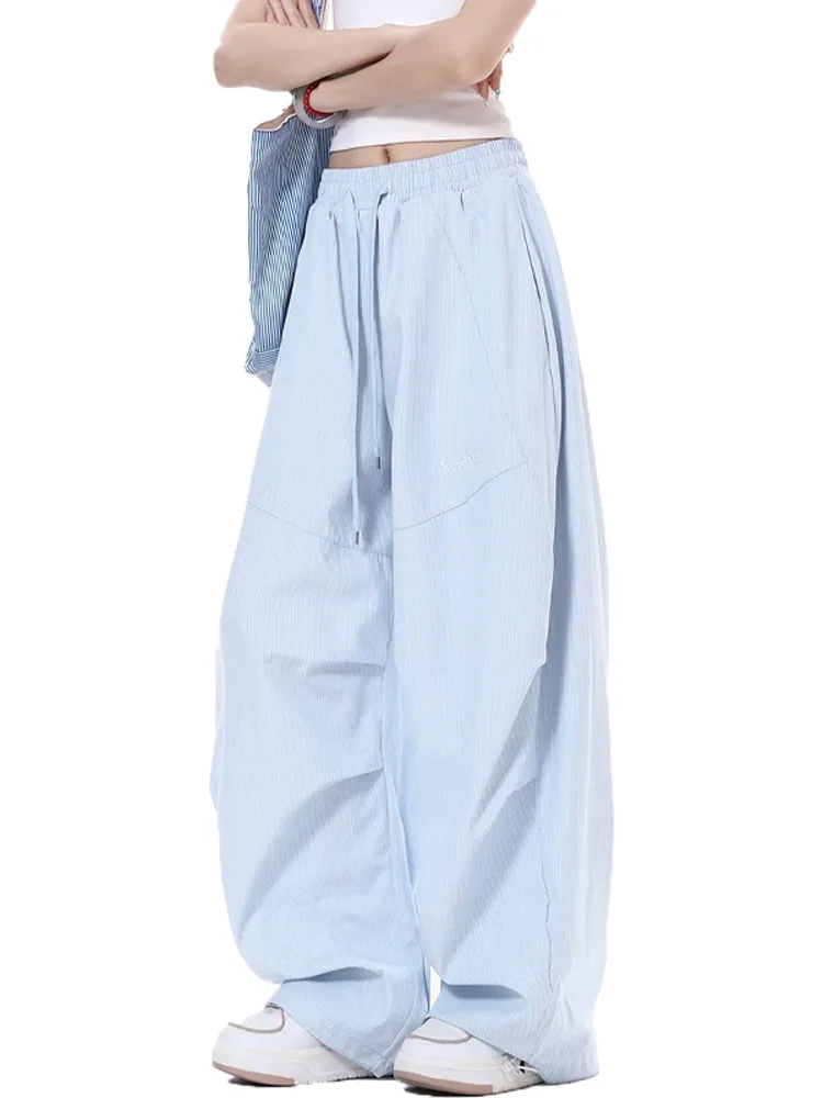 Plones de Trabajo de Paracaidista a Rayas Retro Americanos para Mujer, Plones Casus de Pierna Ancha y Corte Recto ...