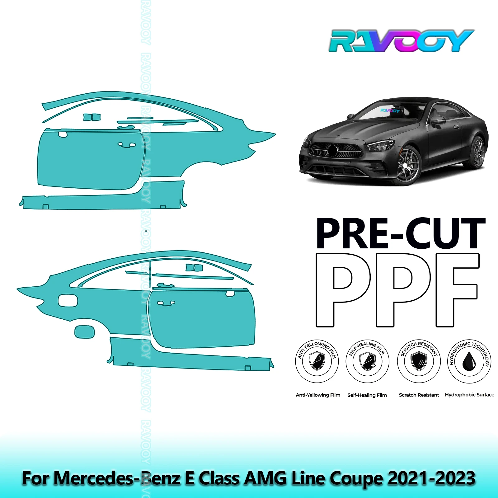

For Mercedes-Benz E Class AMG Line Coupe 2021-2023 8.5mil Pre-Cut PPF Door & A/B Pillar Kit TPU Paint Protection Film Set