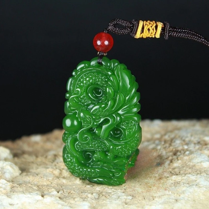 Jade Spinach Green Zodiac Dragon Brand Pendant for Men and Women