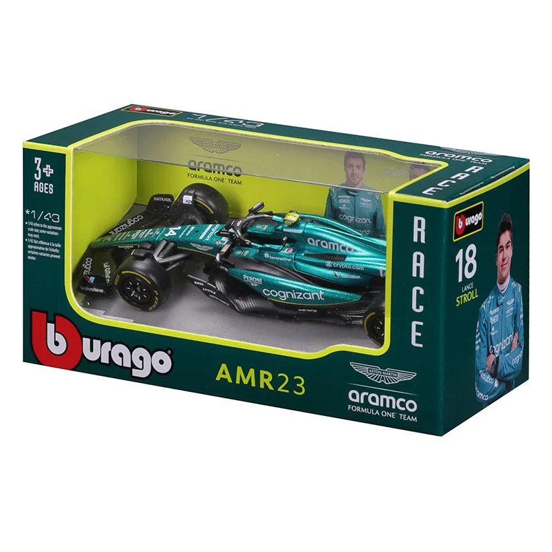 Bburago-Modèle de voiture de formule en alliage moulé sous pression, collection de cadeaux, 1:43 F1 Aston Martin Aramco Team AMR23 #14 Fernando Alonso #18