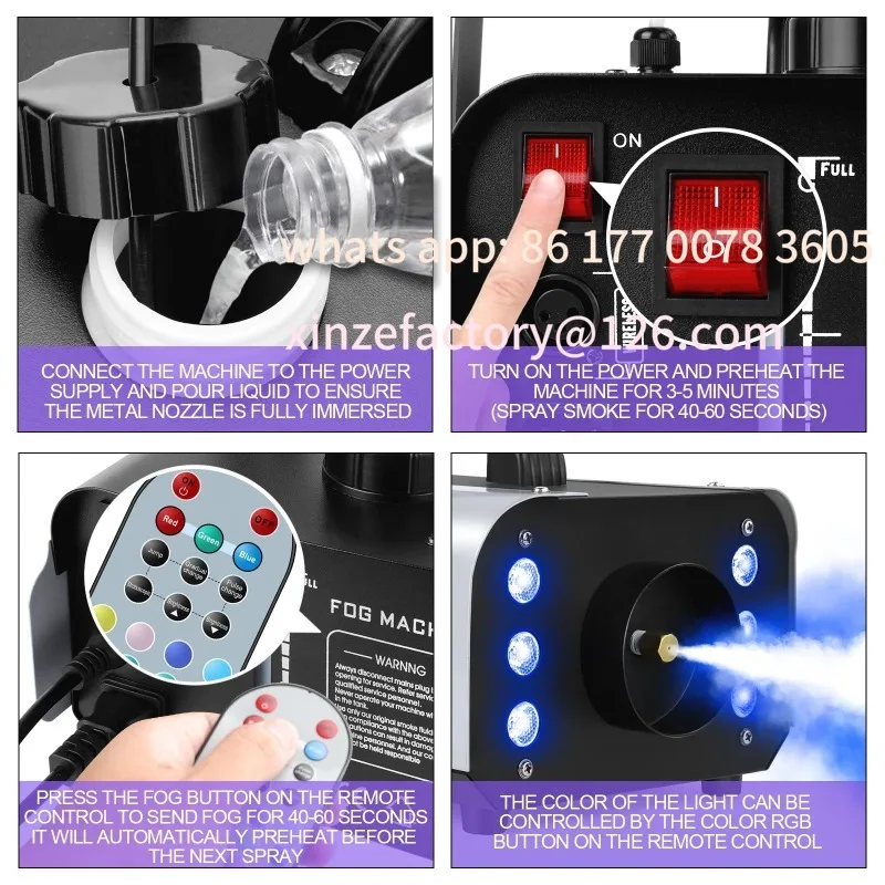 Aanpasbare Ejector Disco Kleurrijke Rookmachine DJ Kerstfeest Effecten Podium U'King 1200W Rookmachine 6LEDs Remote Fogger