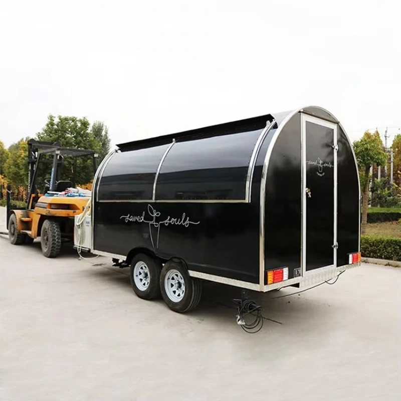 الاستخدام المنزلي، مقطورات طعام مستديرة متنقلة، شاحنة طعام صغيرة رخيصة، عربة شواء سوداء، متجر مشروبات الطعام للبيع
