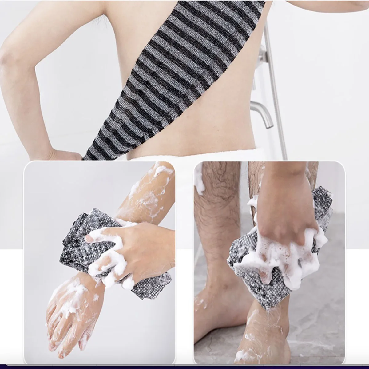 Exfoliating Washcloth Back Scrubber for Shower for Men Silver-ion Multi-Function Foam Bath Towel Ultra-Long Exfoliating Towels