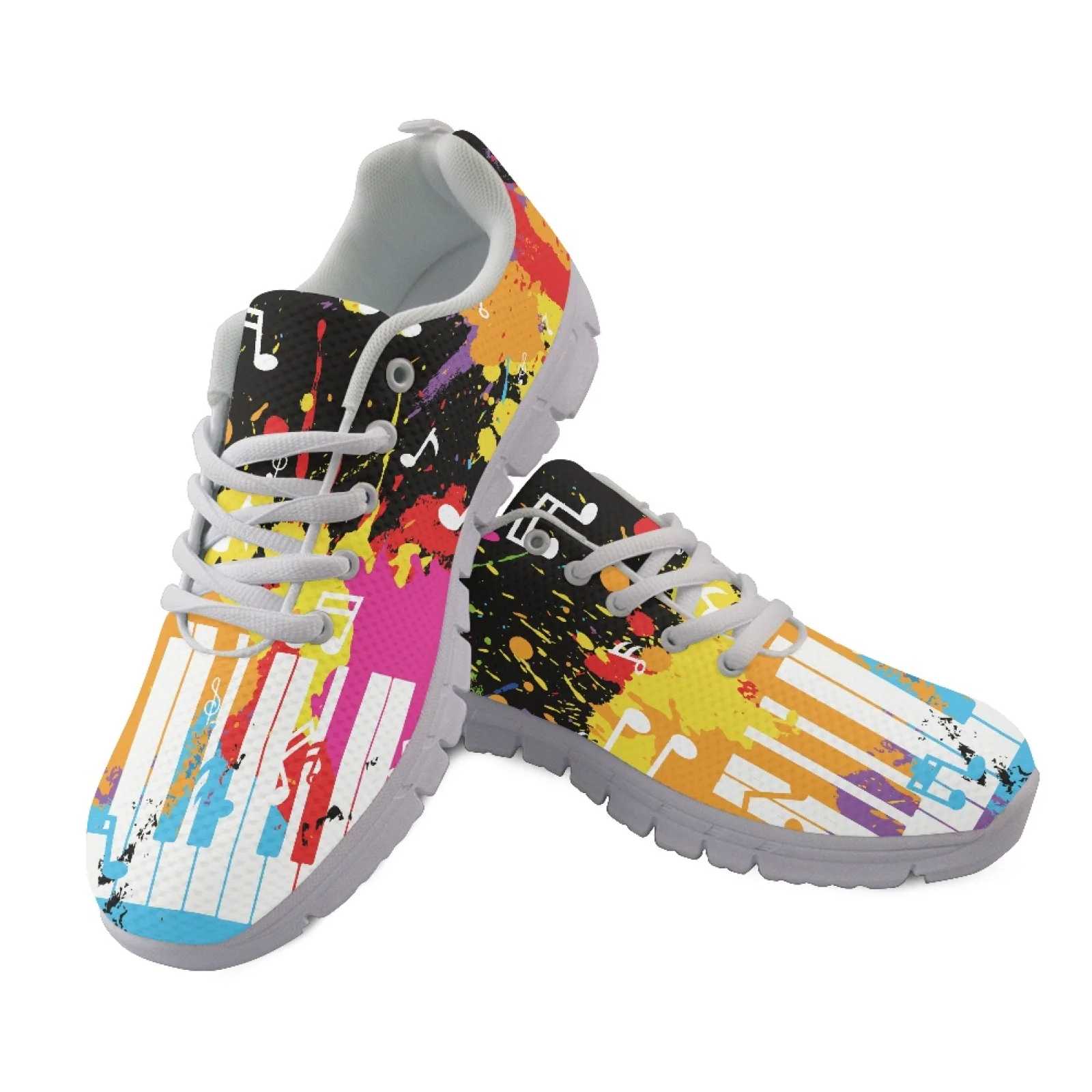 Coloranimal Graffiti Music Note Mesh & EVA Sole Women Running Walking Shoes Low Top Sports Trainers for Mens New Design
