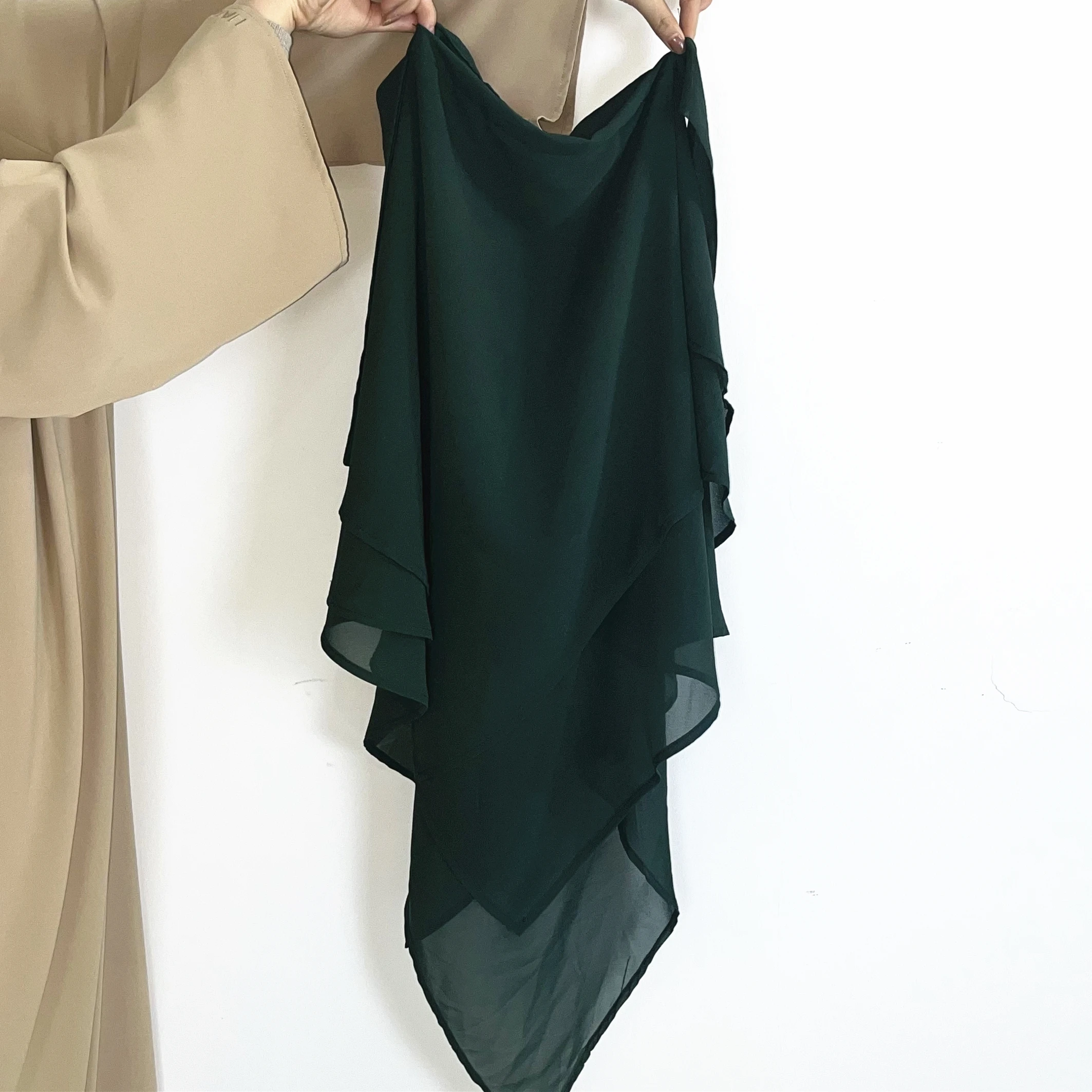 Muslim Beautiful Hijab Chiffon Front Two Layers Back Three Layers Glamour Women Abaya African Dressed For Women Scarf Women