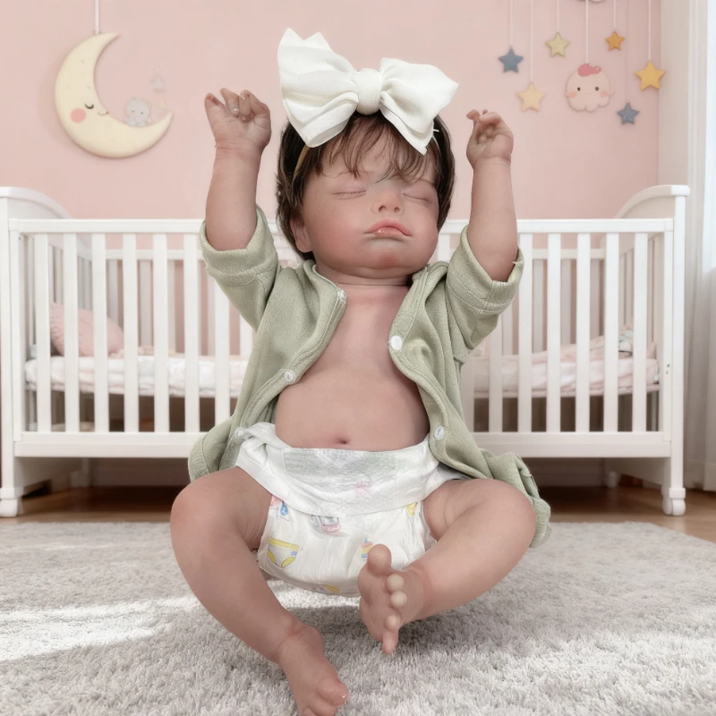 

45CM Full Body Vinyl Reborn baby doll rosalie with rooted hair Hand painting 3D Skin Tone Newborn Baby Size Realistic Baby Dolls